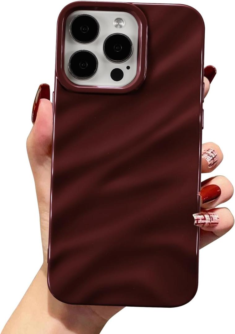QLTYPRI Compatible with iPhone 12 Pro Max Case, Cute Wave Water Ripple Pattern Case for Girls Women, Slim Satin Glossy Soft Silicone TPU Bumper Shockproof Protective Phone Cover - Wine Red