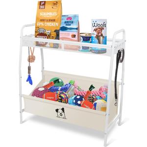 Large Dog Basket, Metal Oxford Puppy Bin with Storage Organizer, Trapezoid Doggy Bin for Living Room for Dog Lovers, White