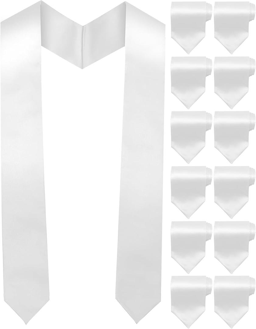 TFTAFAN Bulk 12 Pack Blank Graduation Stoles Sash - 70" Unisex Customizable for 2025 High School & College Ceremonies (White)