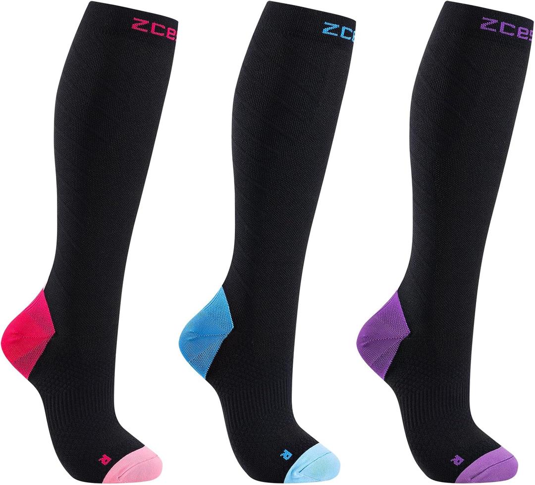 Men & Women's Compression Socks 20-30mmHg 3 Pairs for Nurses,Pregnancy,Travel,Running,Athletic,Cycling (Black/Pink+black/Blue+black/Purple)