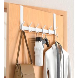 Over The Door Hooks Hanger with Extended Arms, Perfectly Fits US Standard 1 3/8-inch Doors, Towel Rack Organizer Holder, Glossy White, J-Shaped
