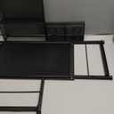 Marbrasse Metal Printer Stand for Desk with Storage Drawer and 2 Pen Holders, 2-Tier Desktop Organizer Printer Table for Home Office, Multi-Purpose Desk Organizer for Fax Machine Scanner Files(Black)