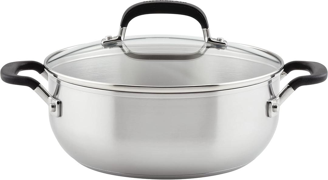 KitchenAid 71021 Stainless Steel Casserole with Lid, 4 Quart - Brushed Stainless Steel