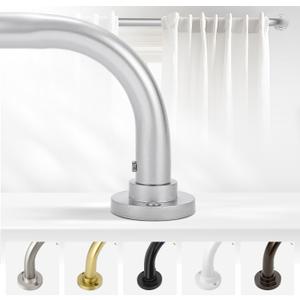 Silver Wrap Around Curtain Rods 48 to 90 Inch:Blackout Heavy duty Adjustable Window Curtain Rod for Bedroom,Industrial Darkening Curved French Metal Single Drapery Rods Easy Install,Nickel