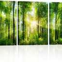 Green Forest Canvas Wall Art: Large Nature Wall Art Tree Pictures Sunrise Landsapce Art Framed Scenery Wall Mural Painting Wall Decor for Bedroom Living Room Office(3 Panel,16 x 24 Inch)