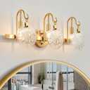 WUZUPS 3-Light Bathroom Light Fixture Over Mirror Morden Vanity Wall Sconces Clear Glass Shade for Bedroom Living Room, E12 Base, Brass Gold, Glass Shade