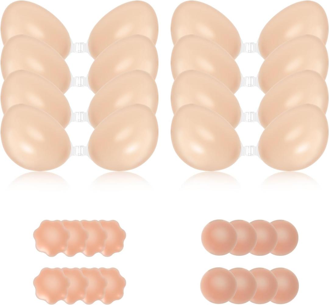 Sticky Push Up Bra for Women,Adhesive Invisible Silicone Lift Bra with Reusable Nipple Covers for Backless Dress Beige