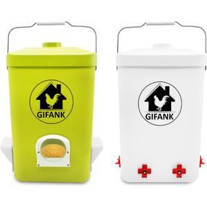 Chicken Feeder and Waterer Set,3 Gallon Automatic Chicken Feeder No Waste, Hanging Poultry Waterer Feeder Kit with Chicken Waterer Nipples and Feeding Ports, Chicken Coop Accessories (13.65x9.751in, White)