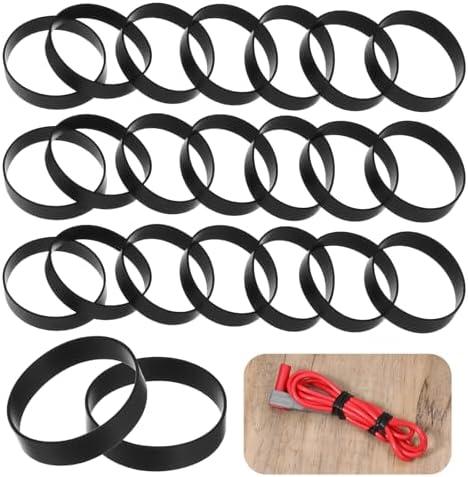 100 PCS Black Silicone Flat Rubber Bands 1 Inch/25mm Small Elastic Rubber Bands Black Silicone Cable Ties Reusable Rubbers Rings Non-slip Thick Rubbers Band Strong Rubberbands for Organization