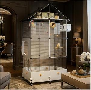 60in Large Flight Bird cage, Equipped with Bird's Nest，Ladder, Swing, Feeder, etc. with Wheels for Easy Outdoor Movement, Suitable for Parrots, Pigeons (Black, 28.4" L x 14.2" W x 60" H)