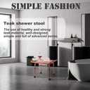 Teak Shower Bench with Handles, Shower Chair for Inside Shower, Height Adjustable Stool, Attached Shower Head Holder Skid pad, Supports Up to 300 Lbs Both Indoor and Outdoor use