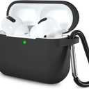 Lerobo Compatible with AirPods Pro Case, Full Protective Shockproof Washable Silicone Cover Case for Airpods Pro Supports Wireless Charging with Carabiner Black