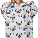 Pug Gifts Wearable Blanket Hoodie, Oversized Wearing Blanket for Pug Lovers
