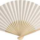 50pcs Paper Hand Fan with Organza Bags Bamboo Handheld Folding Fans DIY Decorative Wedding Party Favors (Cream)
