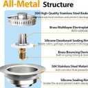 3 in 1 Kitchen Sink Drain Strainer & Pop-Up Sink Stopper - 304 Stainless Steel Upgraded Anti-Clogging Basket with Fast Drainage, Odor Prevention - Fits US Standard 3-1/2" Sink Drain Plug, 1 Pack