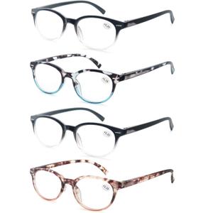 Reading Glasses Women Round Readers Glasses +5.00 for Small Head/Petite Face Cheaters W/Lightweight&Comfortable Fit 4 Pack (2 Black+1 Leopard+1 Blue Demi)