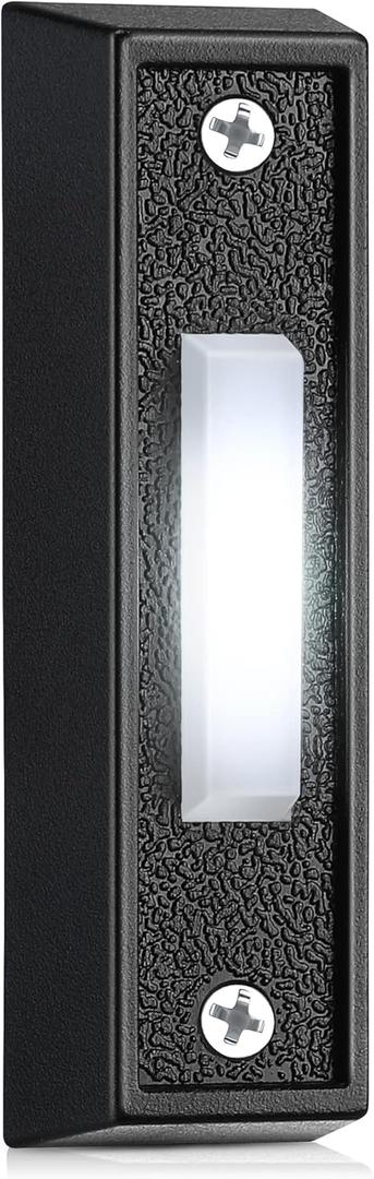 Saillong 1 Piece Lighted Doorbell Button, Wall Mounted Garage Door Opener Switch with LED Light Compatible with Most Wire Doorbell Chimes, Transformer, Ringers, Buzzers (Black,White Light)