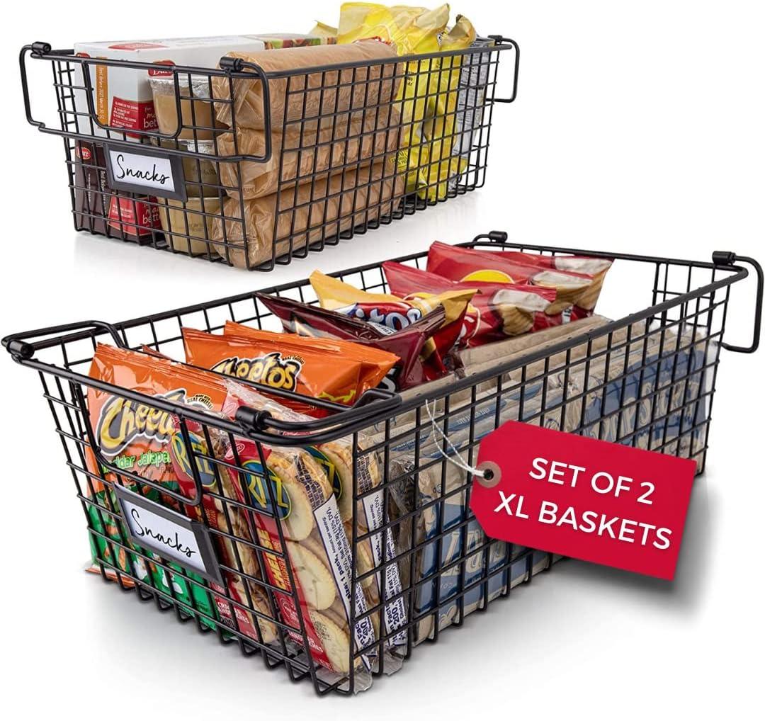Granrosi Extra Large Stackable Wire Baskets for Organizing - Set of 2 Chips Organizer for Pantry; Wire Storage Baskets with Handles; Chip Storage for Pantry; Extra Large Bronze Wire Baskets for Pantry