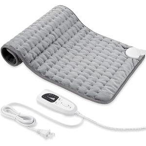Electric Heating pad with 6 Heat Settings, Auto Shut Off, Dry Electric Heating for Back Neck Knee Arms Legs Shoulder Heat Pads for Christmas Birthday Father's Day Mother's Day (24"X12", Silver Gray)