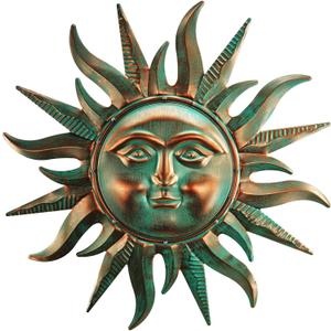 Verdigris Sun Wall Art Indoor/Outdoor Decor-24 Third Dimension Sun Wall Hanging Decoration for Home Bedroom Living Room Office Garden Yard Patio and Farmhouse