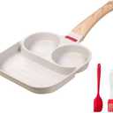 Biubumtu Egg Frying Pan Nonstick - 3 Section Egg Skillet 3-In-1 Divided Breakfast Grill Pan, 7.9" Omelette Pan Compatible with Gas Stove & Induction Cooktops, PFOA Free