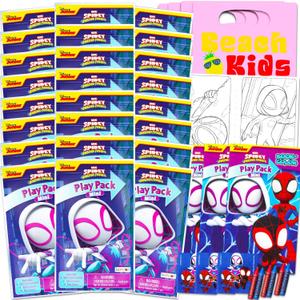 Marvel Spider Girl Gwen Stacy Mini Party Favors Set for Kids - Bundle with 24 Ghost-Spider Gwen Play Packs with Coloring Pages, Stickers, More (Spidergirl Birthday Party Supplies)