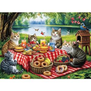 500 Piece Puzzles for Adults, Cat Family Dinner Large Piece Jigsaw Puzzle for Adults Seniors,Recycled Cardboard Puzzle 500 Piece,Family Activity Great Gift for Family Friends 20.5 * 15 in