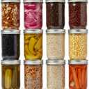 12 Pcs 16oz Wide Mouth Mason Jars, Glass Jars with Silver Metal Lids and Rings, Canning Jars for Overnight Oats, Food Storage, Dry Food, Snacks, Candies and More