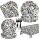 Money Birthday Party Supplies - Hundred Dollar Bill Theme Money Party Decorations Tableware, Paper Plate, Napkin, Tablecloth, Fork, One Hundred Dollar Birthday Table Decorations | Serve 24