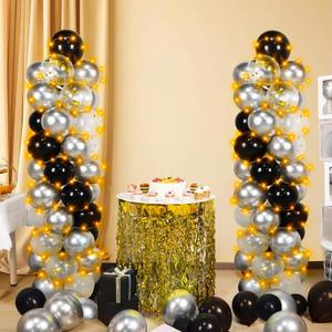 Balloon Column Stand Kit with Balloons & String Light, 2 Set Balloon Holder, 7 Feet Height Adjustable Balloon Tower Pillar with Reusable Metal Telescopic Design for Birthday Party,Wedding (Black)