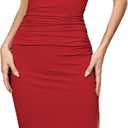 Missufe Women's Short Sleeve Ruched Bodycon Pencil Midi Slit Summer Casual T Shirt Dress (X-Large, Red)