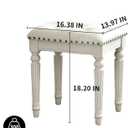 Vanity Stool with White Faux Leather Cushion, Small Vanity Bench-Tufted Leatherette Seat with Nailhead Trim & Button-Tufted Design,Solid Wood Legs with Carved Detail, Backless Makeup Stool for Bedroom, 16.38"L x 13.97"W x 18.30"H