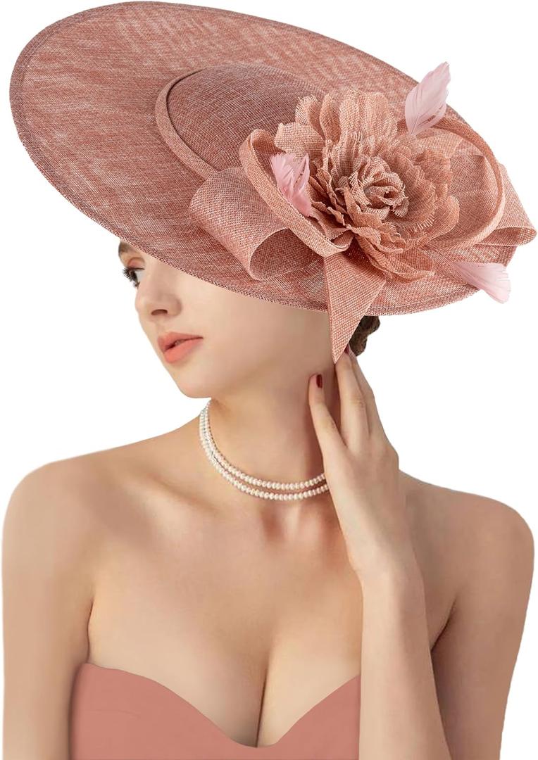 dressfan Church Fascinator Derby Hats for Women,20s 50s Linen Vintage Derby Hat for Church/Wedding/Cocktail/Tea Party