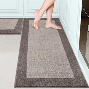 Machine Washable (24" x 36"+ 24" x 60"') Kitchen Rugs Set of 2, Non Slip Kitchen Mats for Floor, Absorbent Entrance Runner Rugs for Bedroom, Hallway, Bathroom, Door (Roll Packing) (Beige)