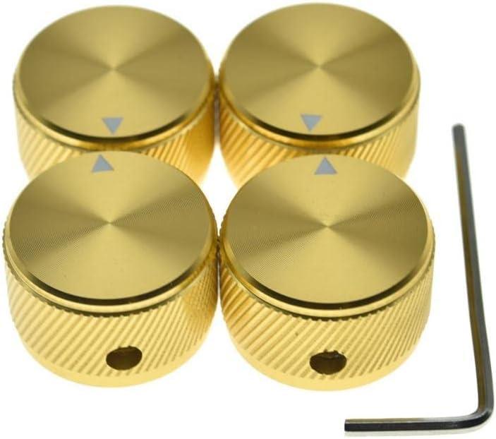 4pcs 25 * 15.5mm Aluminium Potentiometer Pot Knobs 1/4"(6.35mm) Universal Metal Control Knobs with Indicator and Set Screw for Guitar/Bass/Efffect Pedal/AMPS/Preamps/Audio Equipments Gold (Stripe Design)