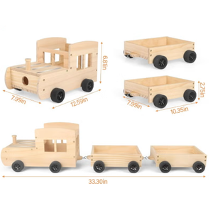 Taladad Storage & Play Car for Toniebox and Tonie Figures Storage Shelf (Wooden Trailer), Magnetic Shelves Compatible with Tonie Box Player Character for Children Room (Natural, Car)