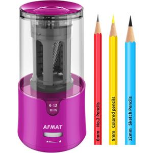 AFMAT Electric Pencil Sharpener for Colored Pencils, Auto Stop, Fast Sharpen in 3s, Large Hole Pencil Sharpener Plug in for 6-12mm No.2/Jumbo Pencils PS91 (Purple)
