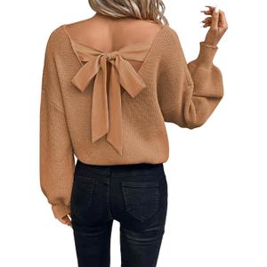 Womens Pullover Sweaters Casual Long Sleeve V Neck Loose Fit Knit Tops (Medium, Honey Gold)