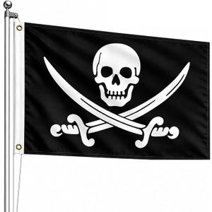 Pirate Flag -35×58 in Outdoor Double Sided - Heavy Duty 3ply Jolly Roger Flag - Skull Bones with Cross Knife - Super Durable Canvas Header with 2 Brass Grommets