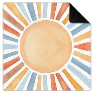 KBRCT Boho Colorful Sunshine Mahjong Mat for Table 31.5 x 31.5 in, Mid Century Modern Boho Sun Non-Slip Noise Reduction Game Table Cover for American Mahjong Card Board Tile Games
