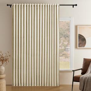 Timeper Beige Cream Pleat Back Tab Velvet Curtains W104 x L96 inches 1 Panel, Room Darkening Solid Home Decor Curtains for Bedroom Living Dining Room Thermal Insulated Luxury Super Soft Window Drapes