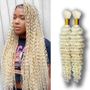 Eileen 613 Blonde Human Braiding Hair 22 Inch 100g 2 Bundles Deep Wave Bulk Human Hair for Braiding Curly Human Hair for Boho Braids Wet and Wavy Curls Micro Braids