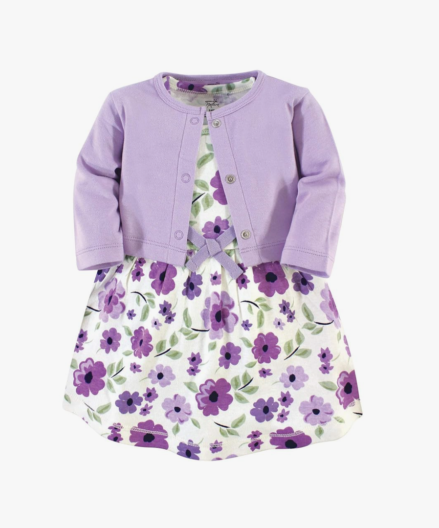 Touched by Nature Baby Girl Organic Cotton Dress and Cardigan 6-9M