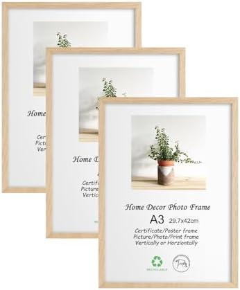 LYYYXGYP A3 Oak Wood Picture Frame 3 Pack 11.7x16.5 IN Natural Wooden Photo Frame Gallery Poster Frame with Plexiglass for Wall Hanging