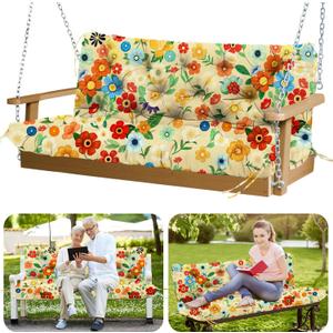Premium Outdoor Swing Cushions 70x40 inch Waterproof Porch Swing Cushions 2-3 Seater Replacement with Backrest and Ties Swing Cushion for Outdoor Furniture Patio Porch Backyard Garden (Daisy Pattern)