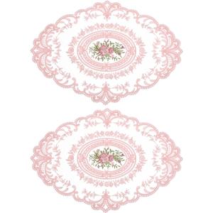 Uxcell 2Pack Retro Lace Placemat 12x16-in Oval Embroidered Table Place Mats French Crochet Doilies Coasters Cup Mat for Home Wedding, Pink