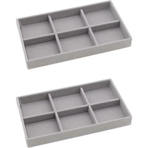 Jewelry Organizer Trays, Stackable Necklace Ring Jewelry Organizer Trays,2PCS Display Jewelry Tray for Drawers Ring Earring Necklace Bracelet Storage Box (Grey-6 Grid Tray)