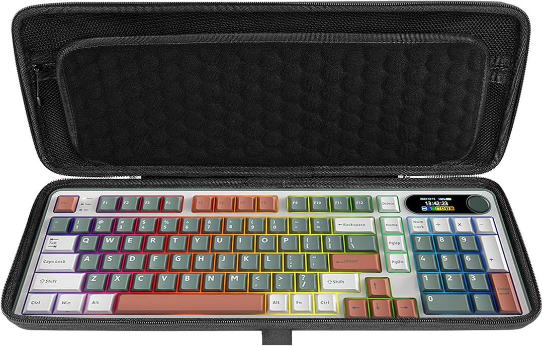 Linkidea Hard Travel Case for Compact 90%-96% Keyboard, Computer 100 Key Wireless/Wired Keyboard Carrying Case Protective Storage Box Bag, Compatible with RK ROYAL KLUDGE S98 Keychron Q5 Pro, Black