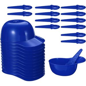 PATIKIL 24 Set Ice Cream Bowls and Spoons Set, 8oz Baseball Cap Ice Cream Bowl Baseball Helmet Snacks Dessert Bowls Plastic Cute Reusable for Chocolate Birthday Party, Blue