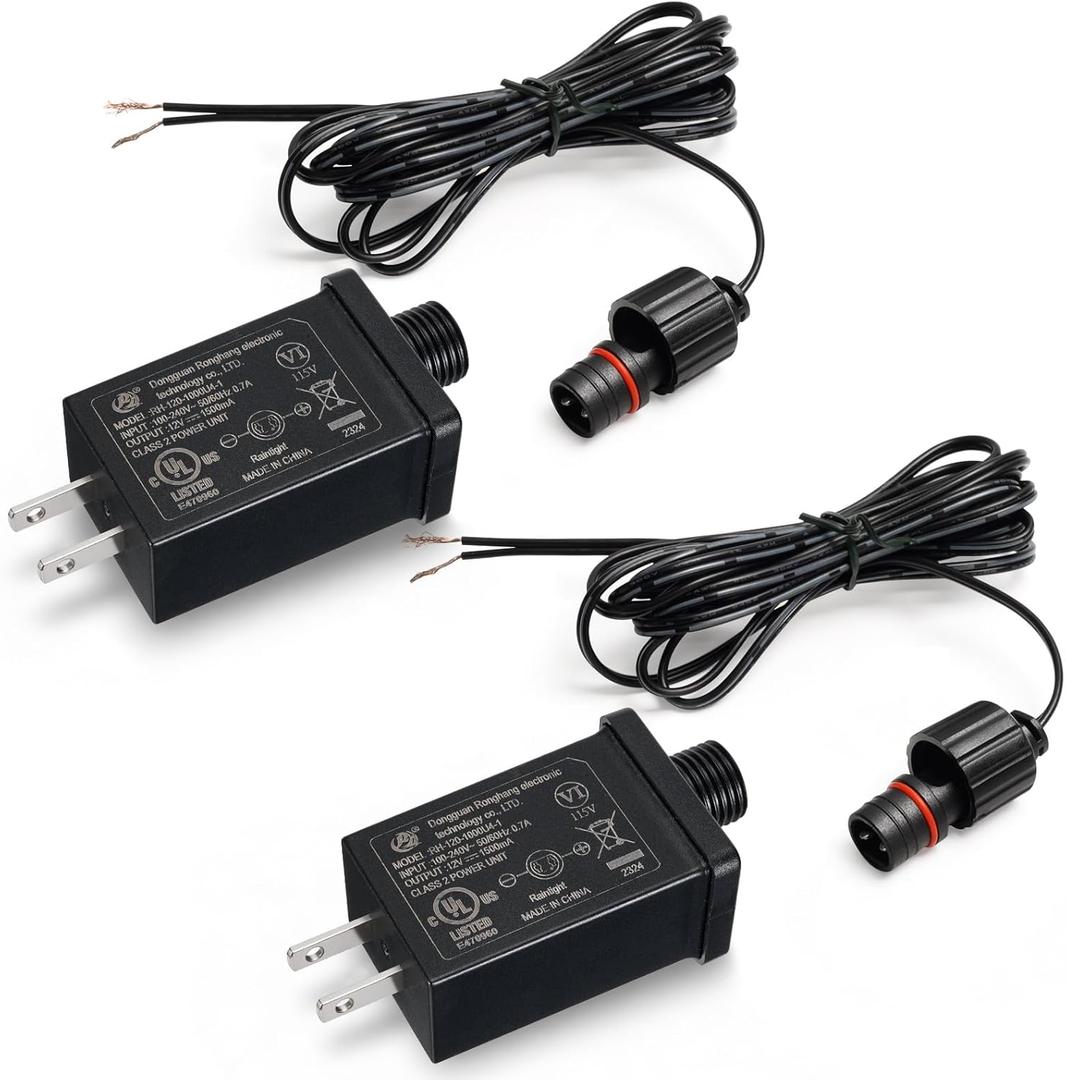 2 PCS Replacement Yard Inflatable Adapter with 9.8ft Extension Cables, 12V 1.5A Class 2 Power Supply,Low Voltage Transformer US Plug and Electric Cord for Halloween/Thanksgiving/Christmas Inflatables